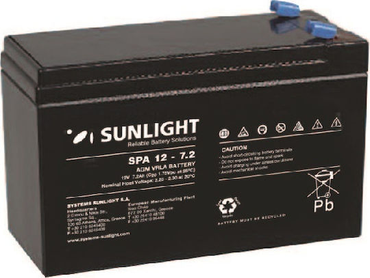 SunLight SPA 12-7.2 Baterie UPS cu Capacitate 7.2Ah și Tensiune 12V 1buc