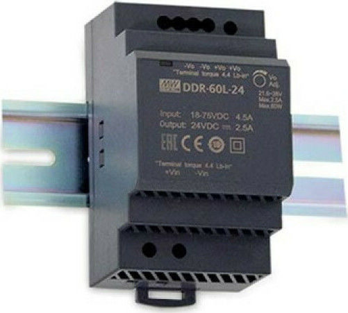 Mean Well Τροφοδοτικό Ράγας DDR60G-12 με Έξοδο 12V και Ισχύ 60W 5A