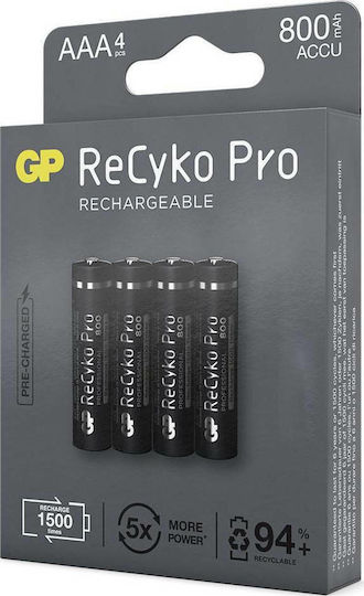 GP Batteries Recyko+ Pro Επαναφορτιζόμενες Μπαταρίες AAA Ni-MH 800mAh 1.2V 4τμχ