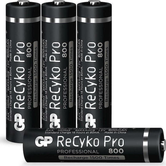 GP Batteries Recyko+ Pro Επαναφορτιζόμενες Μπαταρίες AAA Ni-MH 800mAh 1.2V 4τμχ