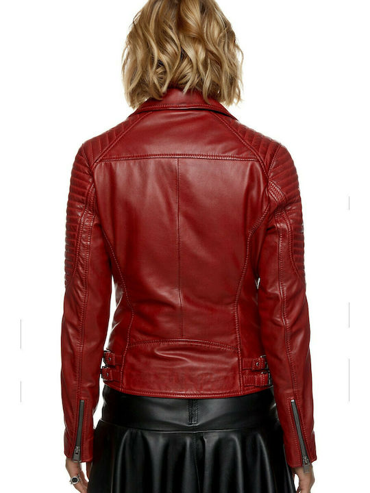 Lapel Bonita Δερμάτινο Γυναικείο Biker Jacket Κόκκινο