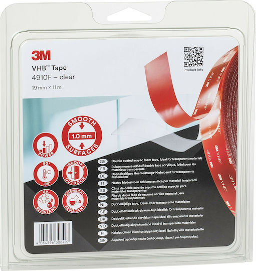 3M VHB 4910 Αυτοκόλλητη Ταινία Διπλής Όψης Διάφανη 11mx19mm