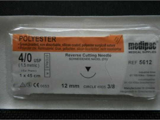 Medipac Surgical Sutures Length 45cm Polyester 4.0 with Needle 12mm 5612