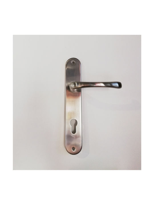 Import Hellas Lever Middle Door with Plate 215 Pair (Center Distance 75mm) Nickel