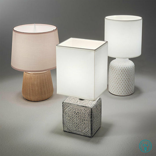 Ideal Lux Kali Keramik Tischlampe für Fassung E14 mit Beige Schirm und Basis