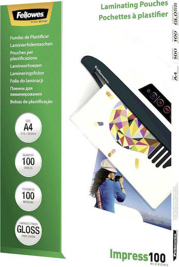 Fellowes A4 Лъскави Пластмасови Желатинки 100 Микрона 100 Бройки