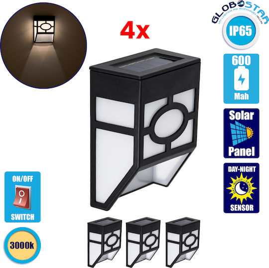 GloboStar Set of 4 Wall Solar Lights Lanterns 1W 100lm Warm White 3000K with Photocell IP65