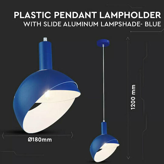 V-TAC Pendant Light Blue Bell with Socket E27 18cm