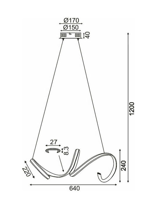 Aca Cleo Pendant Light Copper Rail 64x22x120cm