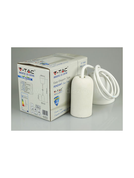 V-TAC Cement Pendant Light White with Socket E27 5x9.5x105cm