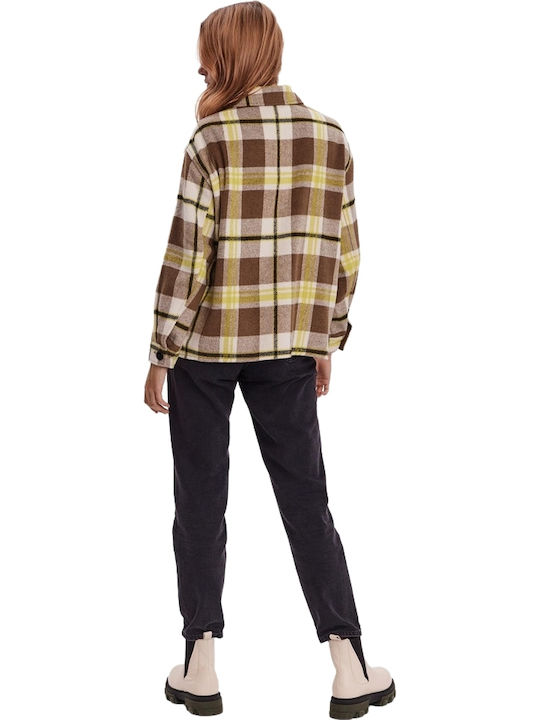 Vero Moda Women's Checked Short Half Coat with Buttons Fossil