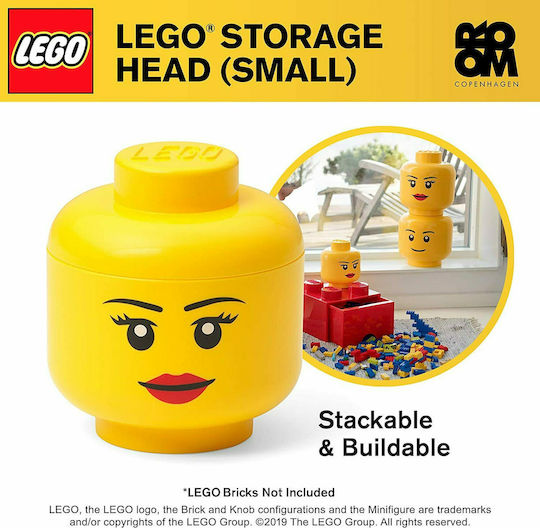 LEGO Kinder Aufbewahrungsbox aus Kunststoff S Girl Head Gelb 16x16x18cm 1Stück