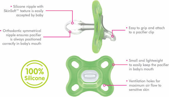 Mam Orthodontic Pacifiers Silicone Green for 0-2 months 2pcs