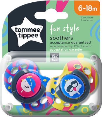 Tommee Tippee Orthodontic Pacifiers Silicone Fun Birds Yellow/Blue for 6-18 months 2pcs