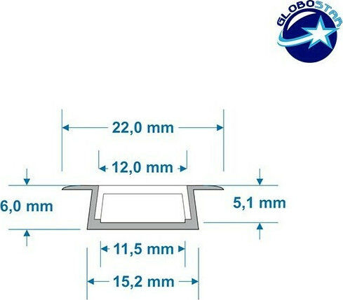 GloboStar Walled Aluminum Profile for LED Strip with Opal Cover 100x2.2x0.6cm