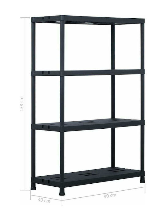 Ραφιέρα Πλαστική με 4 Ράφια Μαύρη 2 τμχ 90x40x138cm