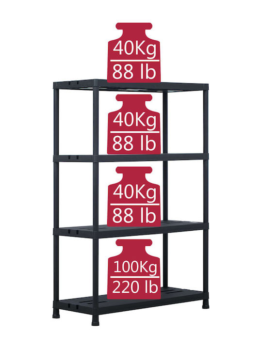 Ραφιέρα Πλαστική με 4 Ράφια Μαύρη 2 τμχ 90x40x138cm
