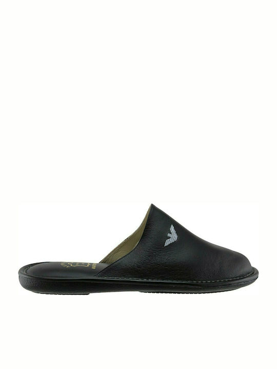 Men's Leather Slippers Black