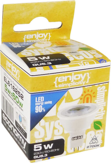Elvhx Λάμπα LED 5.5W για Ντουί GU5.3 και Σχήμα MR16 Ψυχρό Λευκό 450lm