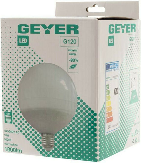 Geyer Λάμπα LED 18W 120mm για Ντουί E27 και Σχήμα G120 Θερμό Λευκό 1800lm