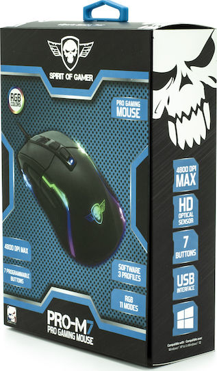 Spirit of Gamer Pro M7 & Mouse Pad RGB Gaming Ποντίκι 4800 DPI Μαύρο