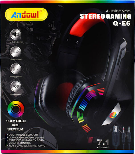 Andowl Q-E6 Über Ohr Gaming-Headset mit Verbindung 3,5mm / USB Schwarz