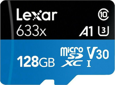 Lexar High-Performance 633x microSDXC 128GB Class 10 U3 V30 A1 UHS-I with Adapter