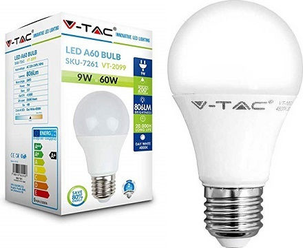 V-TAC VT-2099 LED-Lampe 9W 112mm für Fassung E27 und Form A60 Warmes Weiß 806lm