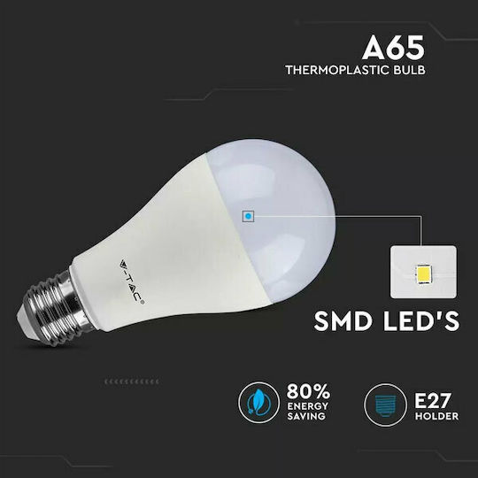 V-TAC VT-2017 Λάμπα LED 17W 130mm για Ντουί E27 και Σχήμα A65 Ψυχρό Λευκό 1521lm