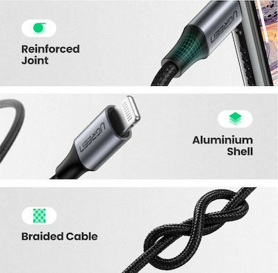 Ugreen Плетена 3.5mm към Lightning кабел Черно 1м (70509)