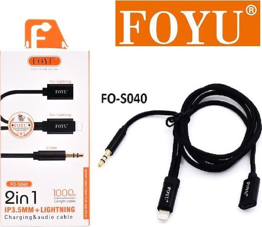 Foyu FOYU Плетена 3.5mm към Lightning кабел Черен 1м (03002HUY50BK)