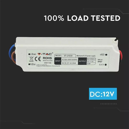 V-TAC Dimmbares LED-Netzteil Wasserdicht IP67 Leistung 30W mit Ausgang 12V