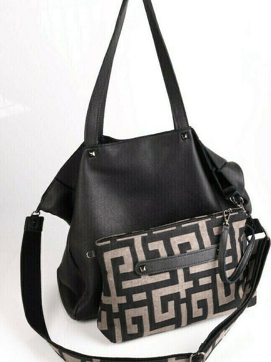Asti Δερμάτινη Γυναικεία Τσάντα Shopper Ώμου Μαύρη