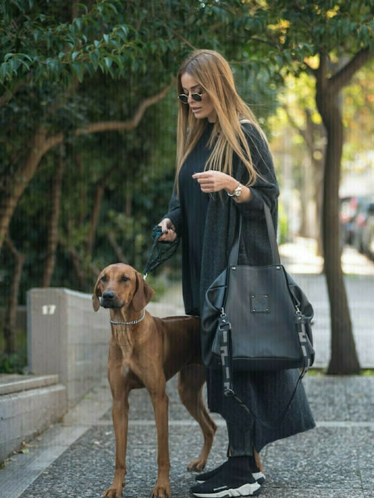 Asti Δερμάτινη Γυναικεία Τσάντα Shopper Ώμου Μαύρη