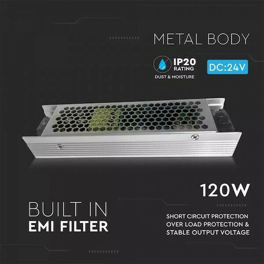 V-TAC Dimmable Τροφοδοτικό LED IP20 Ισχύος 120W με Τάση Εξόδου 24V