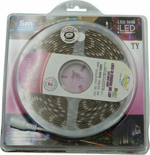 Αδιάβροχη Ταινία LED 12V Ψυχρό Λευκό Φως 5m Τύπου SMD5050