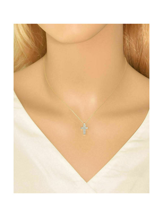 E-kosmimaroloi Damen Gold Kreuz 9K mit Kette