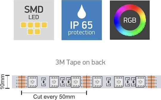 Spot Light Waterproof LED Strip 12V RGB Light 5m Type SMD5050 with Power Supply & Remote Control