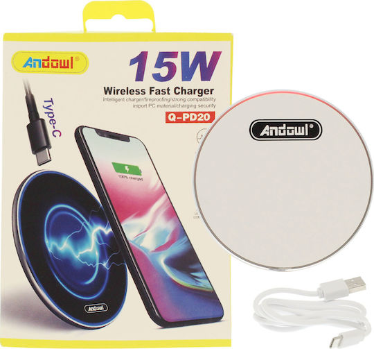 Andowl Kabelloses Ladegerät (Qi Pad) 15W Weißs (Q-PD20)