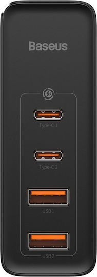Baseus Incarcator Fara Cablu GaN cu 2 Porturi USB-A si 2 Porturi USB-C 100W Quick Charge 4+ Negru (Gan2 Pro Quick)