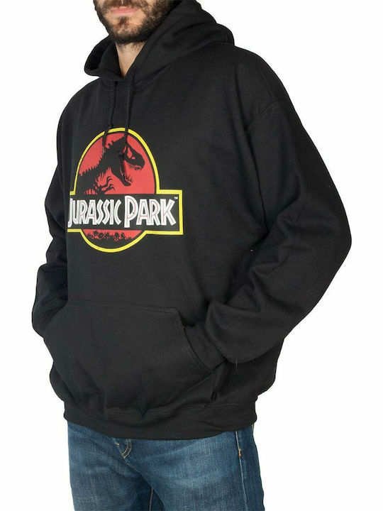 Paperinos Jurassic Park Distressed Logo Φούτερ με Κουκούλα σε Μαύρο χρώμα