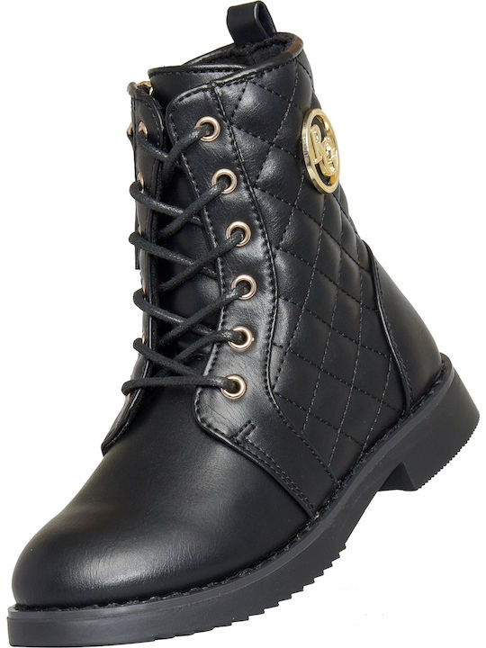 Lederne Kinderstiefel mit Schnürsenkeln Schwarz