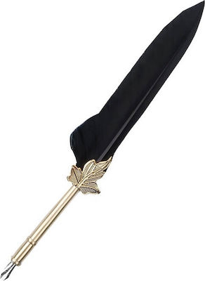 Set Calligraphy Pen with Feather Gold made of Brass with Black Ink