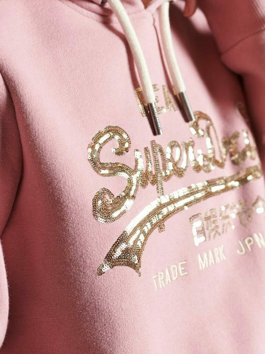 VINTAGE LOGO Long Women's Sweatshirt Hooded Pink