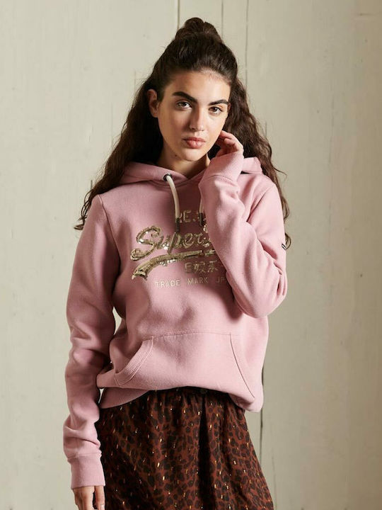 VINTAGE LOGO Long Women's Sweatshirt Hooded Pink