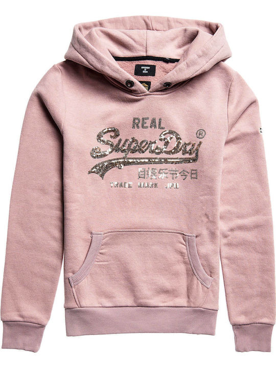 VINTAGE LOGO Long Women's Sweatshirt Hooded Pink