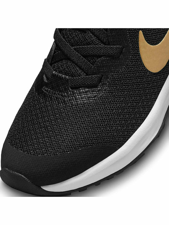 Revolution Revolution 6 Kids Sports Shoes Running with Hoop & Loop Closure Black / Metallic Gold / White
