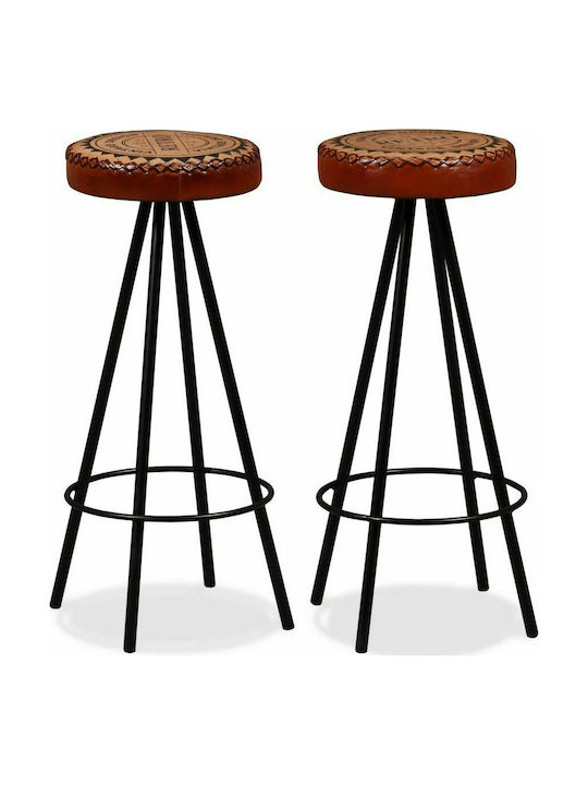 Stool Bar Leather Brown / Black 2pcs 30x30x76cm
