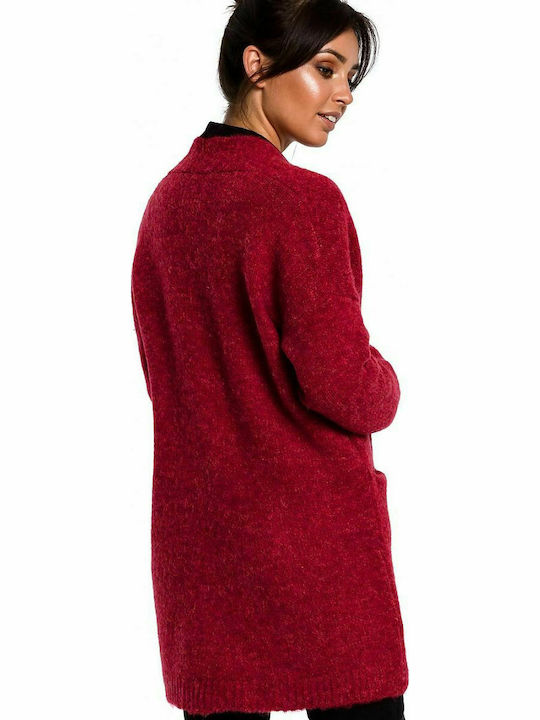 BeWear BK034 Μακριά Γυναικεία Πλεκτή Ζακέτα σε Κόκκινο Χρώμα