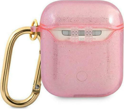 Guess Glitter Collection Case Silicone with Hook in Pink color for Apple AirPods 1 / AirPods 2